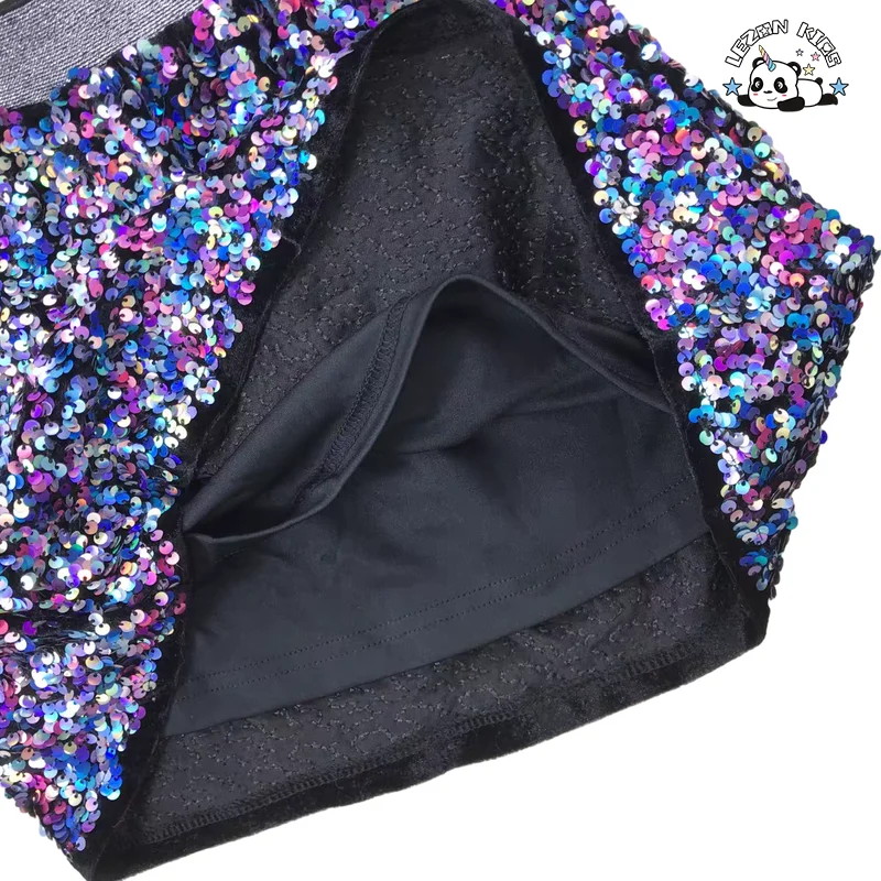 LEZONKIDS - Customizable Cotton Mini Short Skirt Girls Cool Colorful Elastic Waist Sparkle Sequins Casual Short Skirt